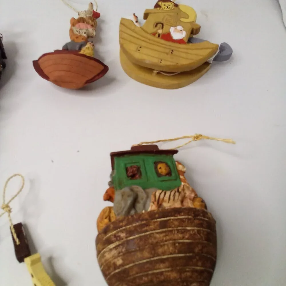 Vintage Wood Noah's Ark Decor Lot Bible Animals Hanging Figures